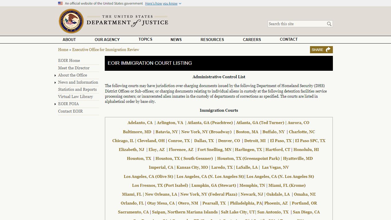 EOIR Immigration Court Listing - United States Department of Justice